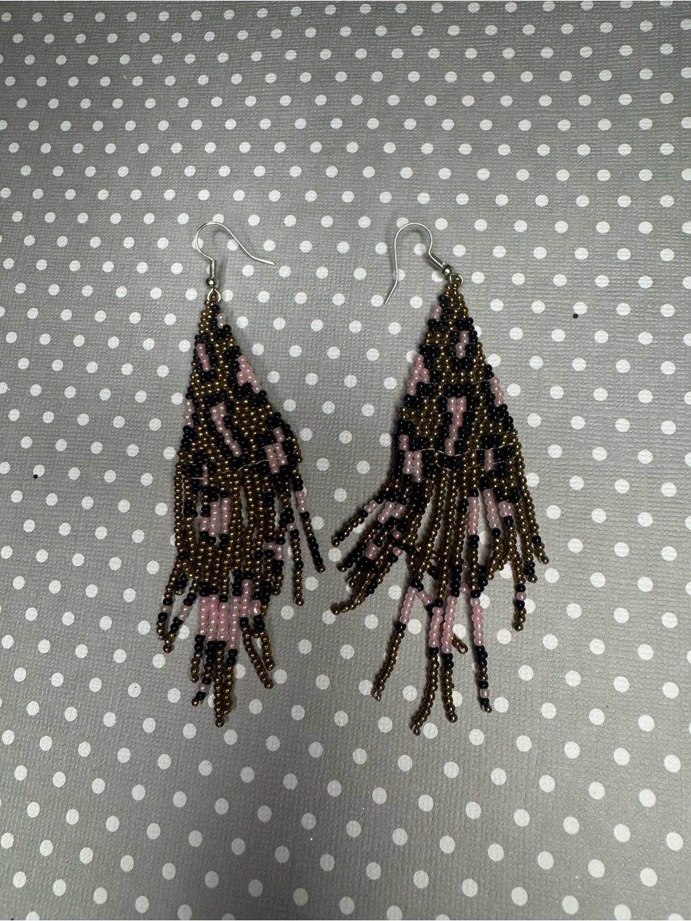 Boutique Leopard dangle  Pink and Gold Beaded Fringe Earrings duster NEW